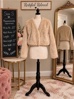 Some Days Lovin Faux Fur Cropped Jacket — Cream/Beige — Size S